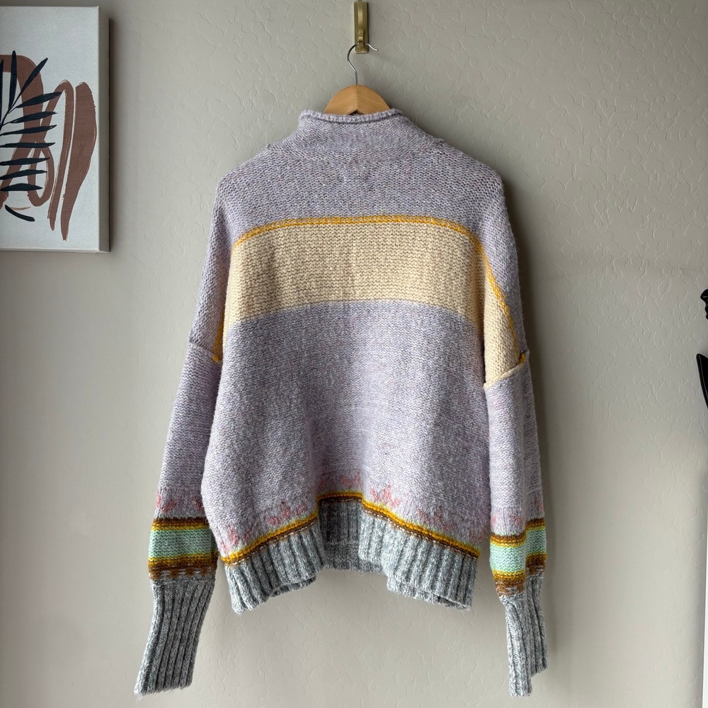 Anthropologie Sweater Mock Neck Flower Embroidered‎ Lavender Knit Sweater M - Picture 7 of 9